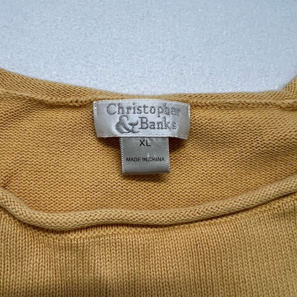 Christopher & Banks Yellow Cotton Sweater Top Cottagecore Grandpa Core XL - Picture 3 of 7